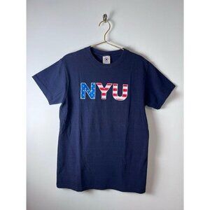NYU New York University T-Shirt BlueCollegiate American Flag Vintage 2001 Small